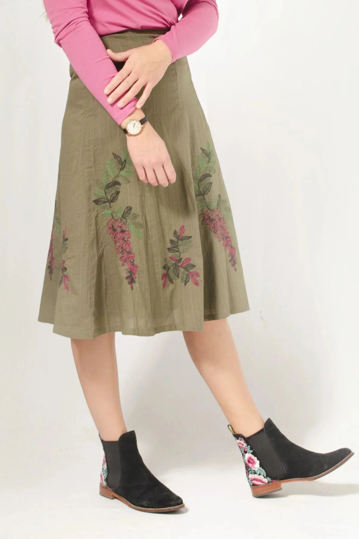 Floral Midi Embroidered Skirt