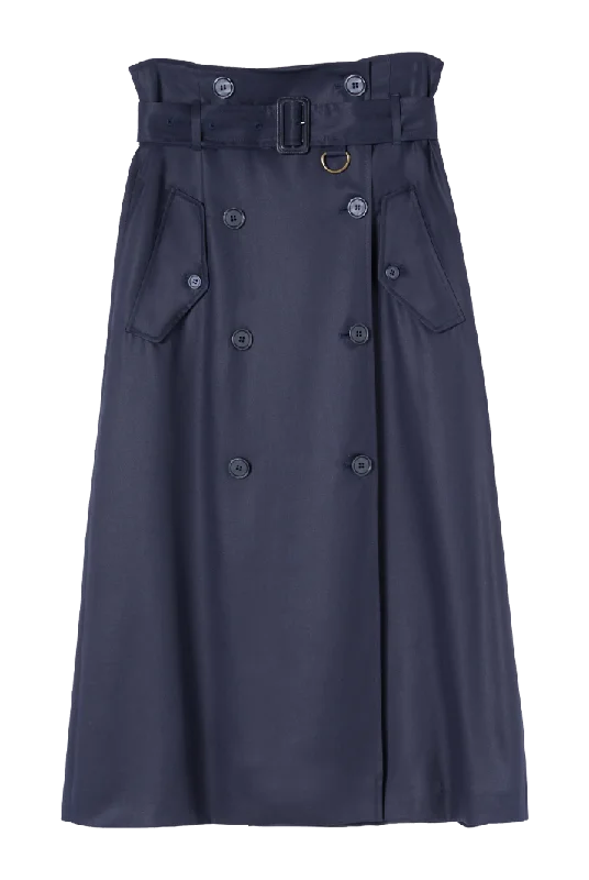 Evening Blue Button Detail A-Line Skirt