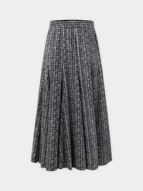 Short Flare Skirt-Black/White Plaid