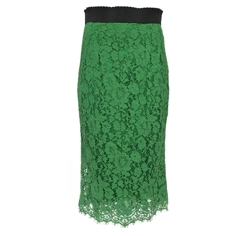 Dolce & Gabbana Lace Midi Skirt in Green Cotton