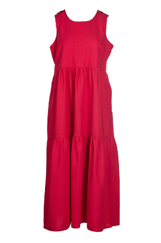 Cotton Linen Blend Dress | Coral Red | 6777A1