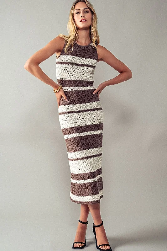 Trend:Notes Women's Dresses Incongruent Striped Crochet Kn