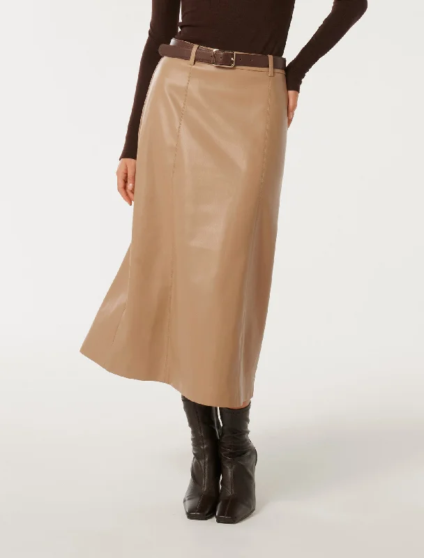 Katy Belted A-Line Midi Skirt