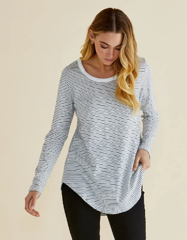 Megan Long Sleeve Top - White/Black Stripe