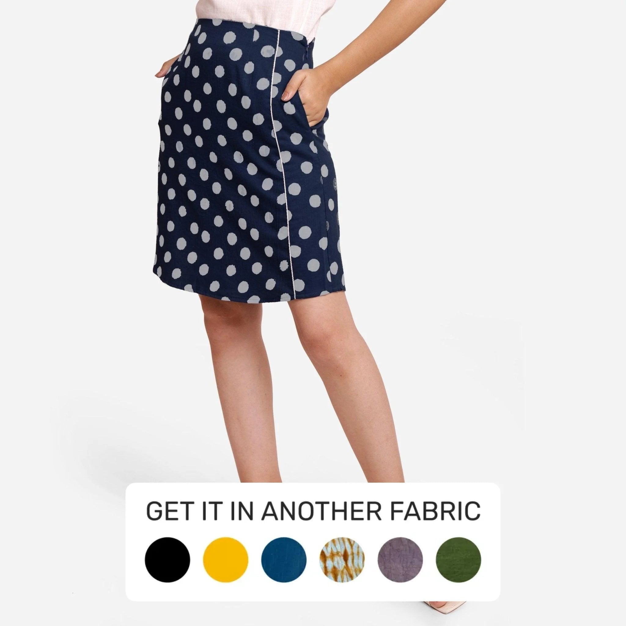 Polka Dot Block Printed Cotton Pencil Short Skirt