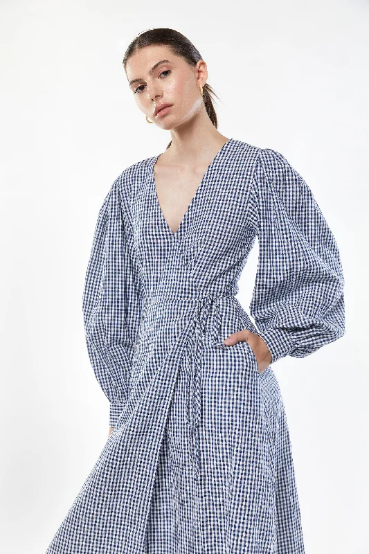 GINGHAM SEERSUCKER WRAP DRESS