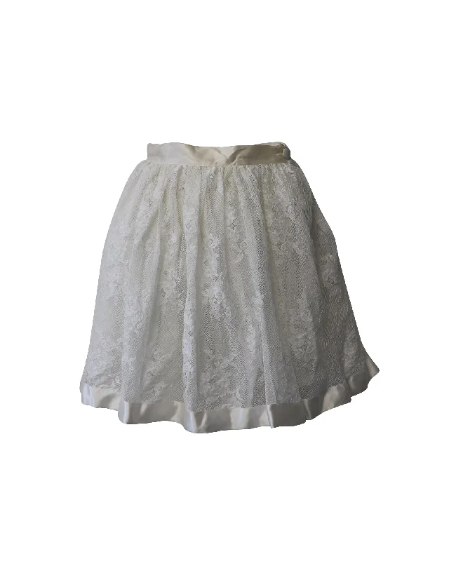 Miu Miu Flared Mini Skirt in White Lace Cotton