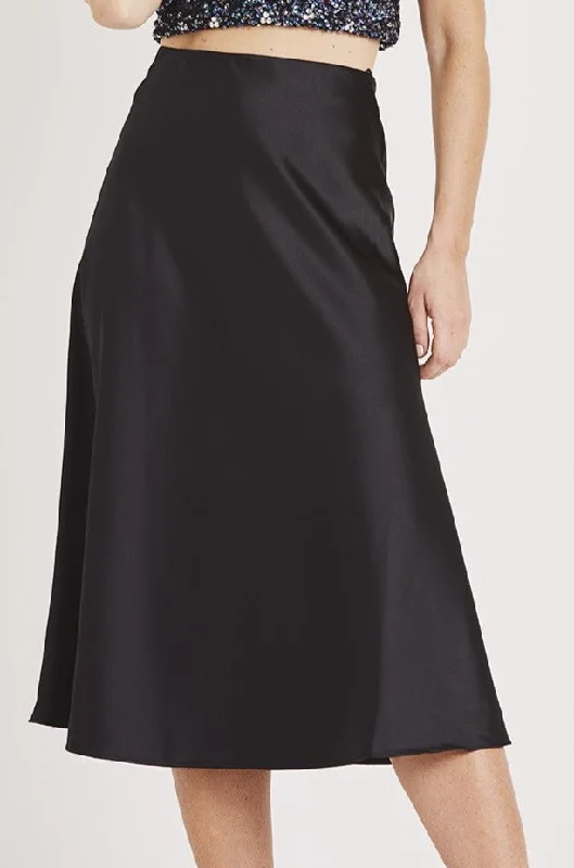 Sophie Black Satin Midi Skirt