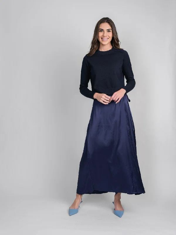 SATIN WRAP SKIRT- NAVY