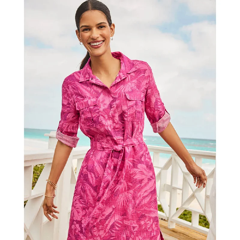 Tommy Bahama Women's Paradise Palmera Long Sleeve Dress - Pink Papaya