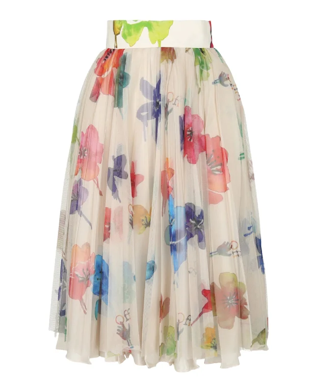 Floral Pleated Midi Skirt