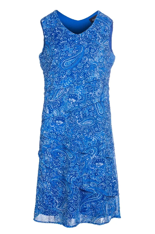 Layered panel V neck Dress | BLUES PAISLEY | 8559A1