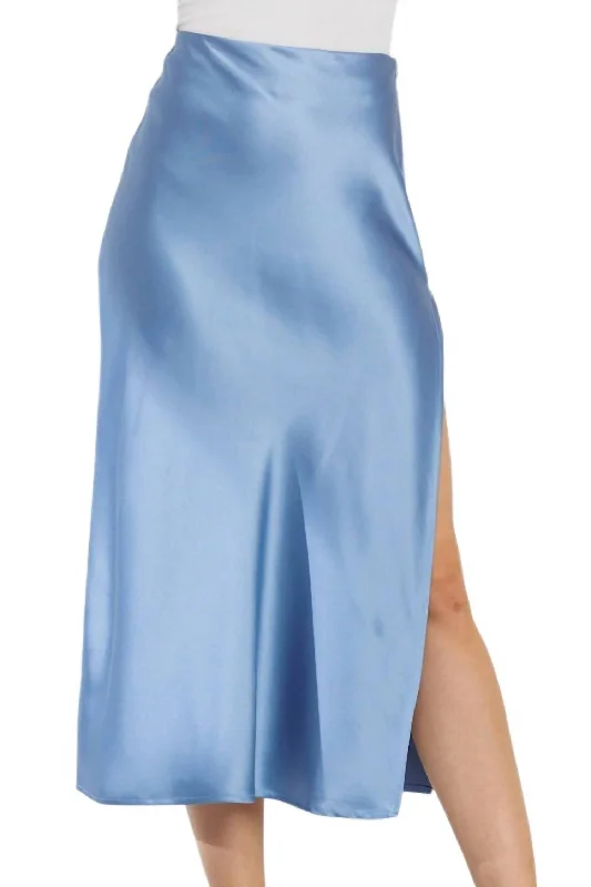 Time Slipped Away Satin Midi Skirt In Blue