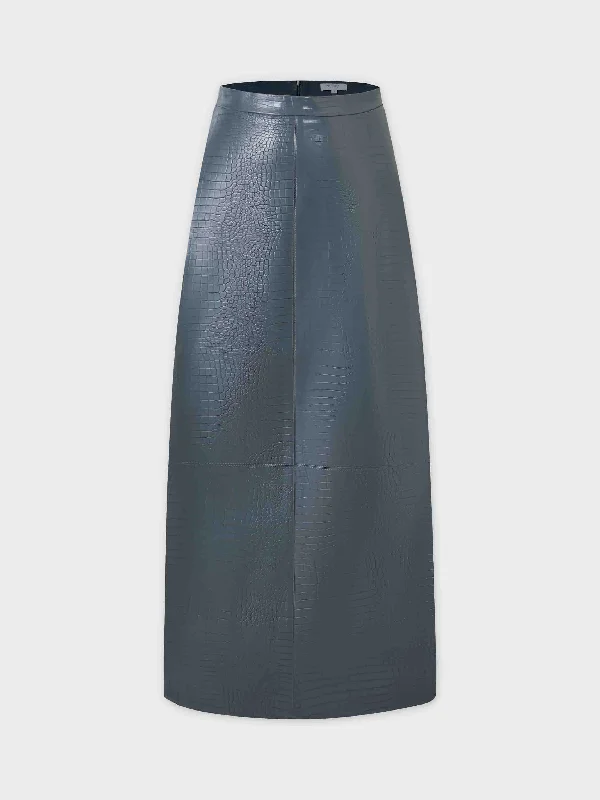 Croc Leather Skirt-Teal