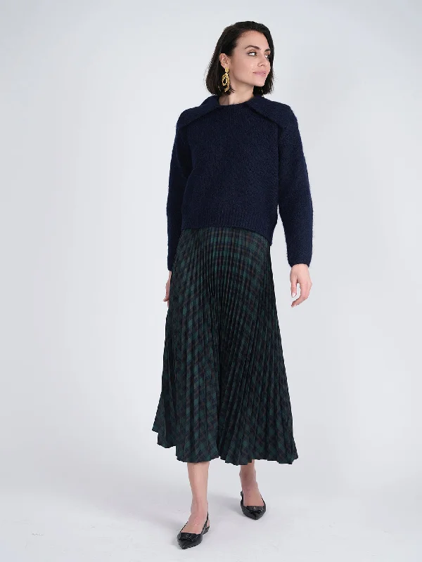 Viva K Accordion Pleated Plaid Midi Skirt