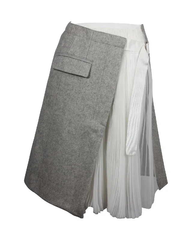 Sacai Asymmetric Midi Skirt in Grey Wool