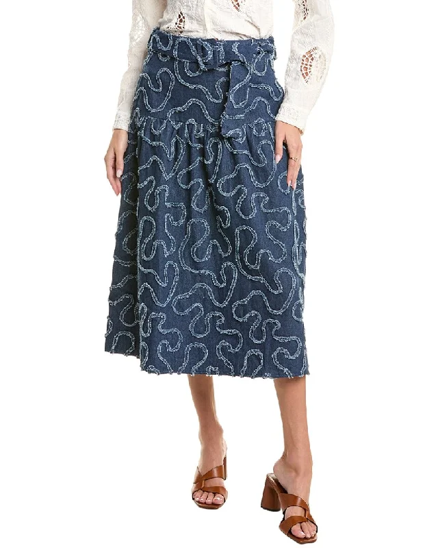 Gracia Denim Distress Midi Skirt