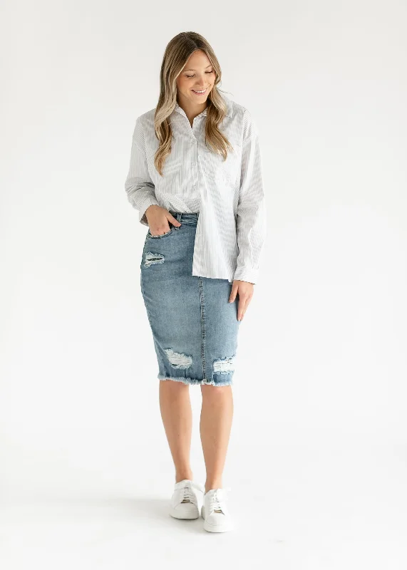 Presley Distressed Denim Midi Skirt