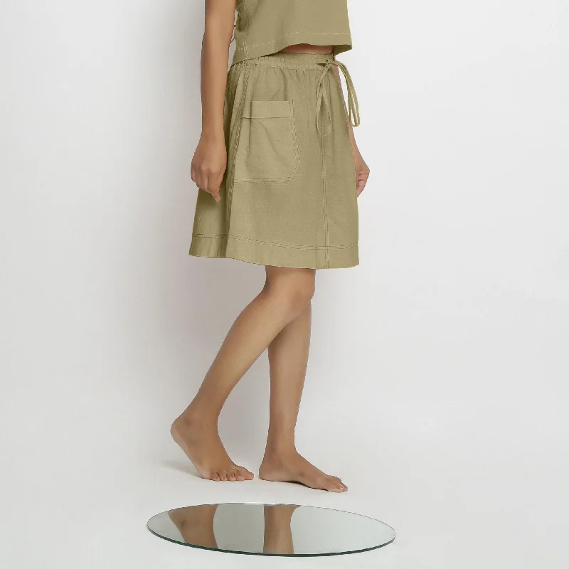 Khakhi Green 100% Cotton Elasticated Mid-Rise Short Skirt