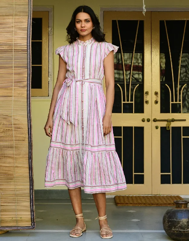 Kos Midi Dress - Pink Stripe