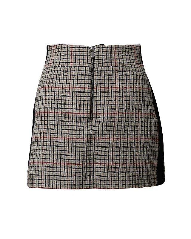 Maje Check Mini Skirt with Black Side Seam Panel in Beige Cotton