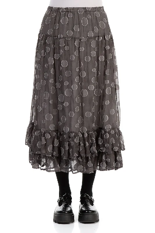 Ruffled Hem Forest Grey Bubbles Silk Skirt