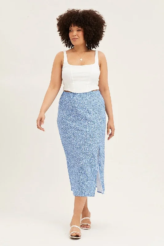 Ditsy Print Midi Skirt Split