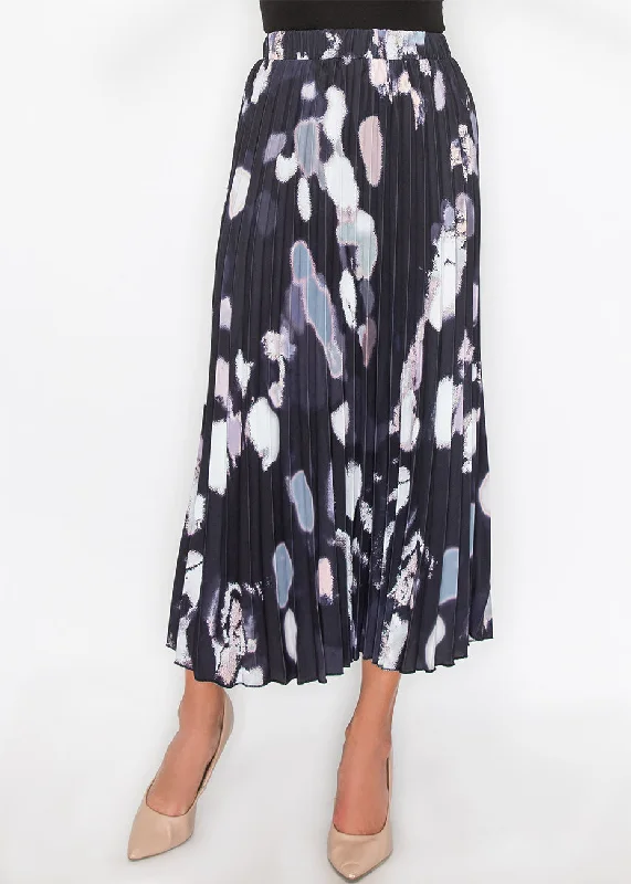 Abstract Pleated Black Midi Skirt