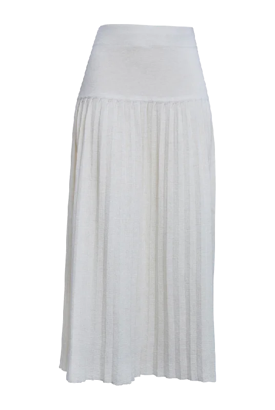 Lea Pleated Knit Midi Skirt | Ivory