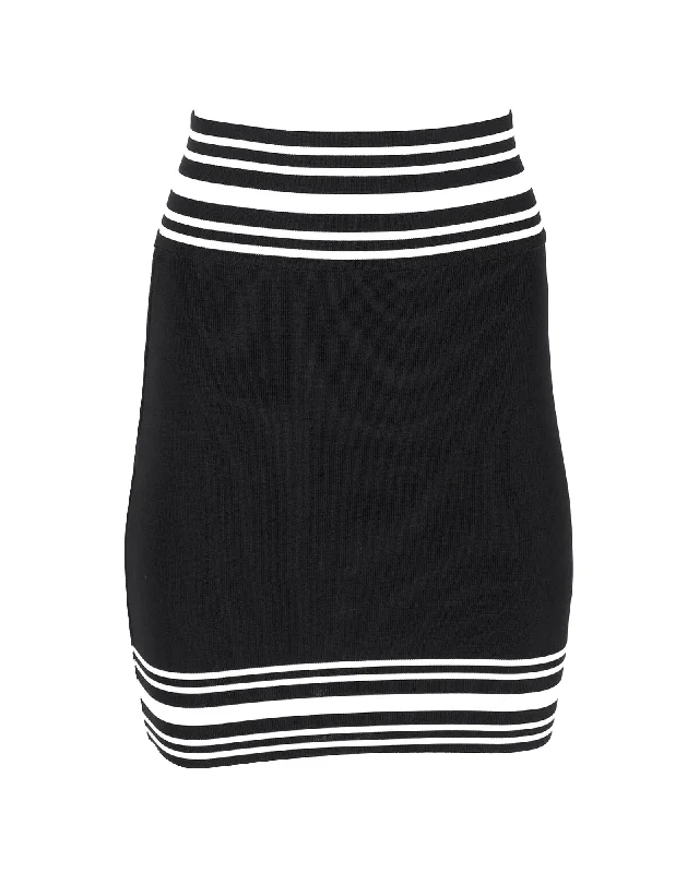 Balmain Striped Stretch Knit Mini Skirt in Black Viscose