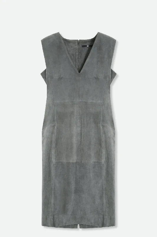 VALERI V-NECK DRESS IN STRETCH SUEDE