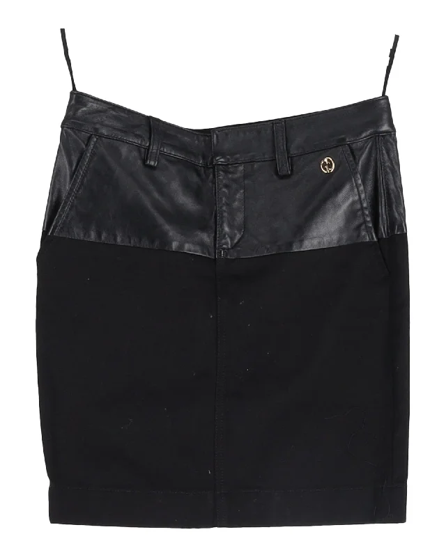 Gucci Pencil Mini Skirt in Black Leather and Cotton