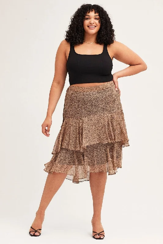 Animal Print Midi Skirt Tie