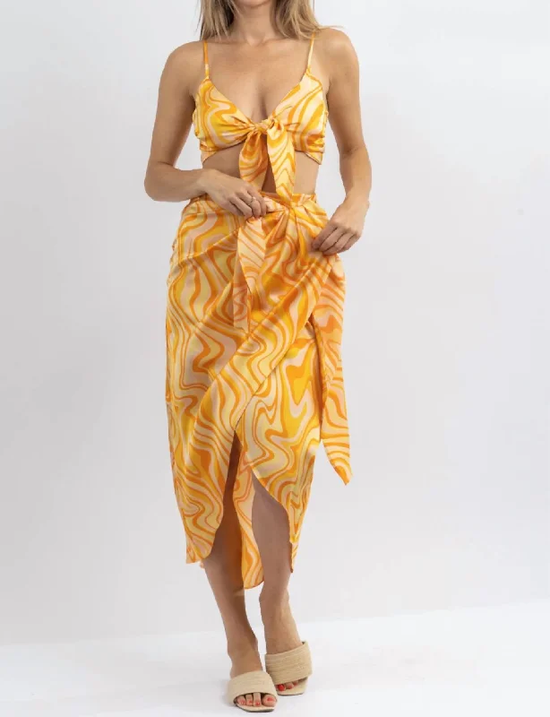 Sunset Cocktails Multiswirl Skirt Set In Yellow