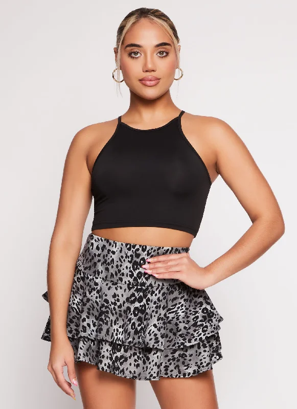 Animal Print Tiered Mini Skirt