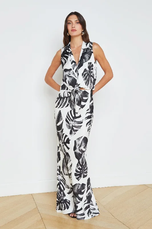 L'Agence Zeta Printed Palm Long Skirt