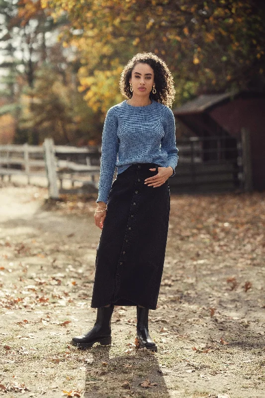 Button Down Straight Denim Skirt