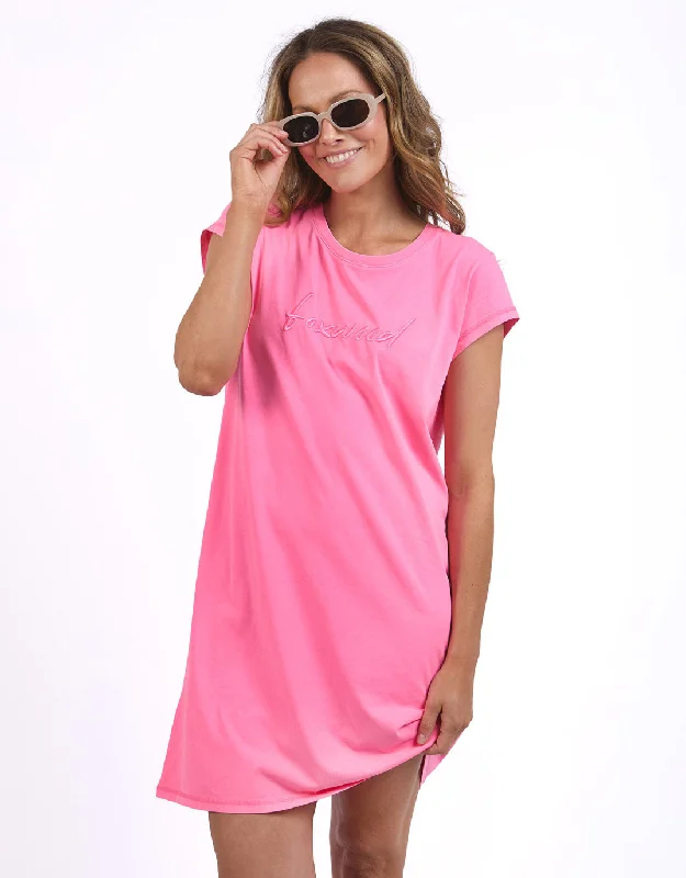 Signature Embroidery Tee Dress - Neon Rose