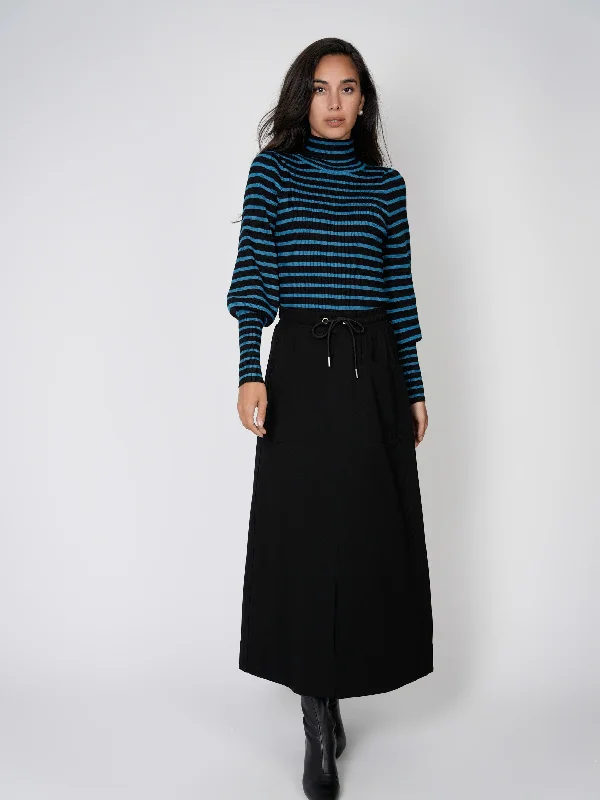 DRAWSTRING PONTE SKIRT-BLACK