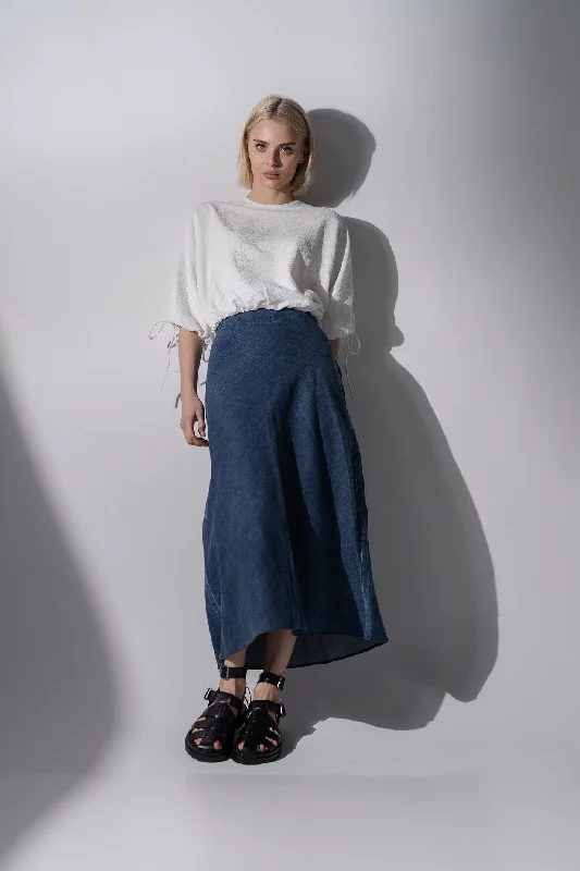 Classic Denim Skirt 37"-Dark Blue