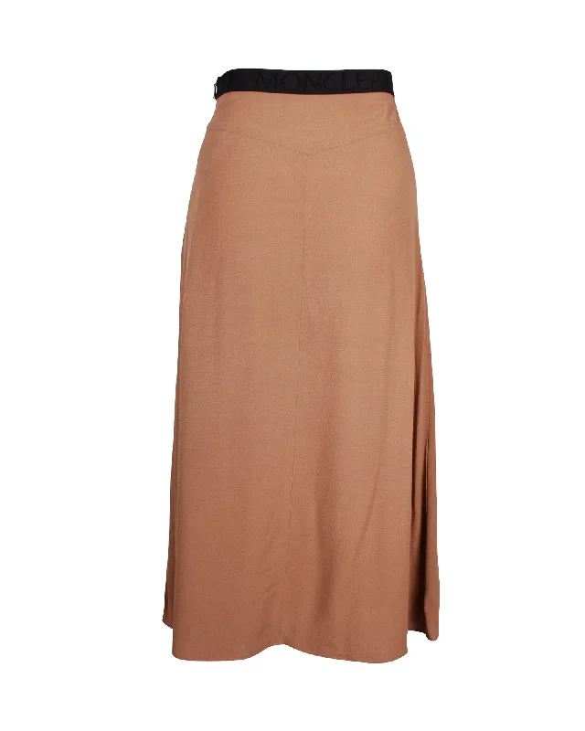 Moncler Flared A-Line Midi Skirt in Brown Viscose