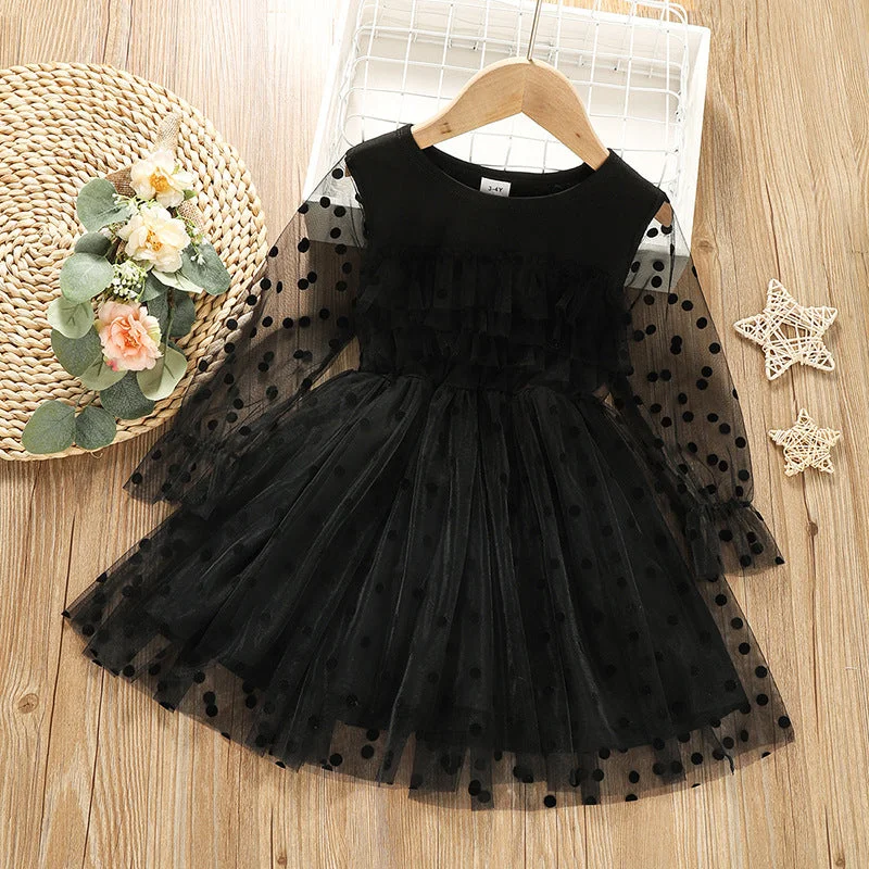 Children's Fashion Polka Dot Lace Long-sleeved Dress