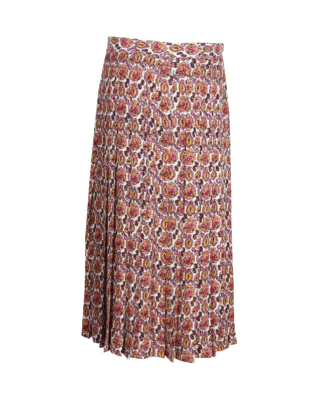 Victoria Beckham Paisley-Print Pleated Midi Skirt in Multicolor Silk