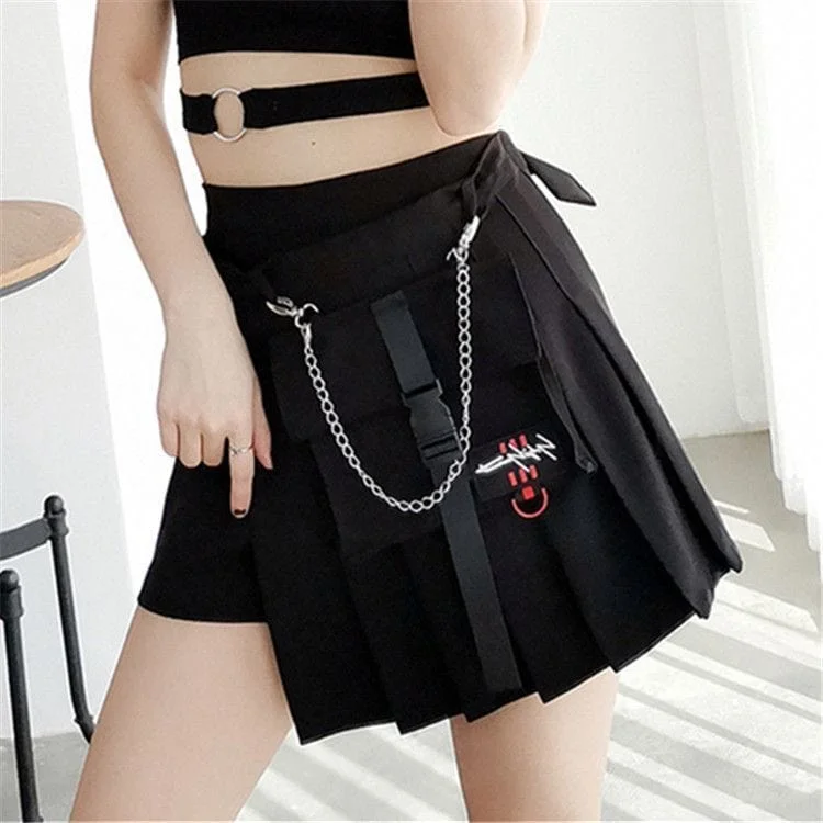 Women's Goth Irregular Plaid Mini Skirt With Small Pocket