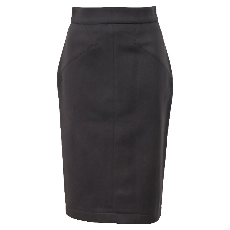 Alaïa Midi Decorative-Stitching Pencil Skirt in Grey Wool