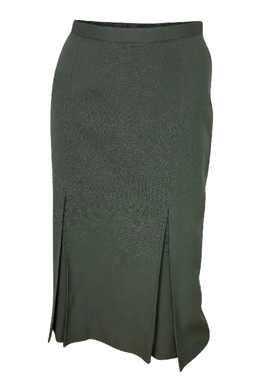 LANVIN Vintage Khaki Green Double Split Midi Skirt (FR 34)