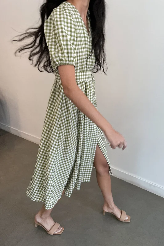 GINGHAM WRAP DRESS