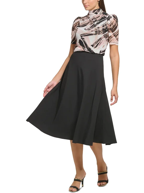 Petites Womens Office Business Midi Skirt