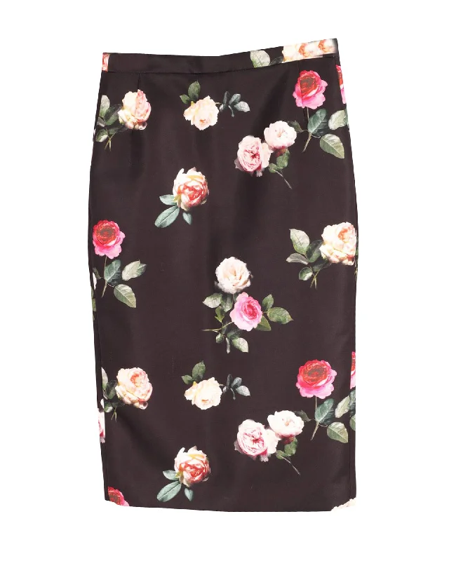 N.21 Floral Midi Pencil Skirt in Black Print Silk