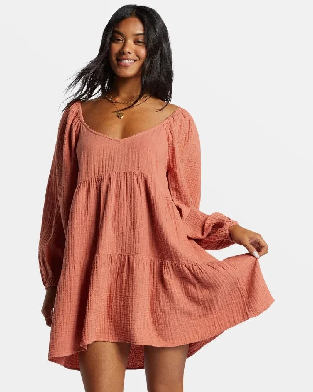 Billabong Women's Dresses Long Puff Sleeves Floaty Fit